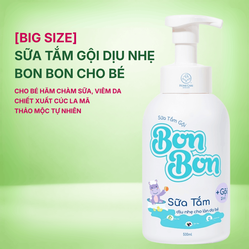 [Mua 1 Tặng 1] Sữa Tắm Gội Cho Bé Bon Bon Không Chứa Gốc Sulfate Dịu Nhẹ, Ít Bọt, Giảm Chàm – Hăm – Viêm Da