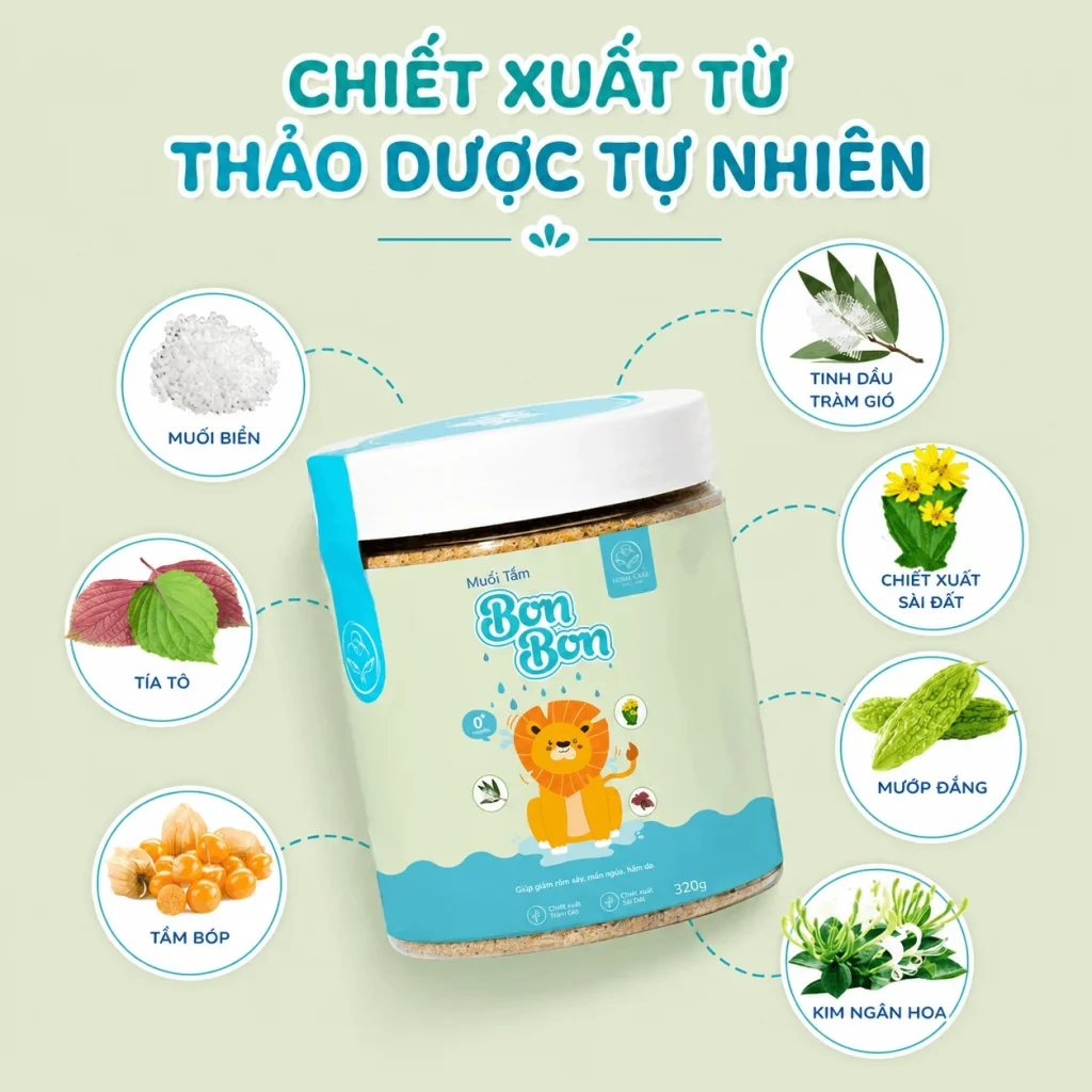 Muối Tắm Bon Bon: Giải Pháp Tự Nhiên Cho Rôm Sảy, Hăm Da, Mẩn Ngứa & Dịu Côn Trùng Cắn Muối Tắm Bon Bon: Giải Pháp Tự Nhiên Cho Rôm Sảy, Hăm Da, Mẩn Ngứa & Dịu Côn Trùng Cắn