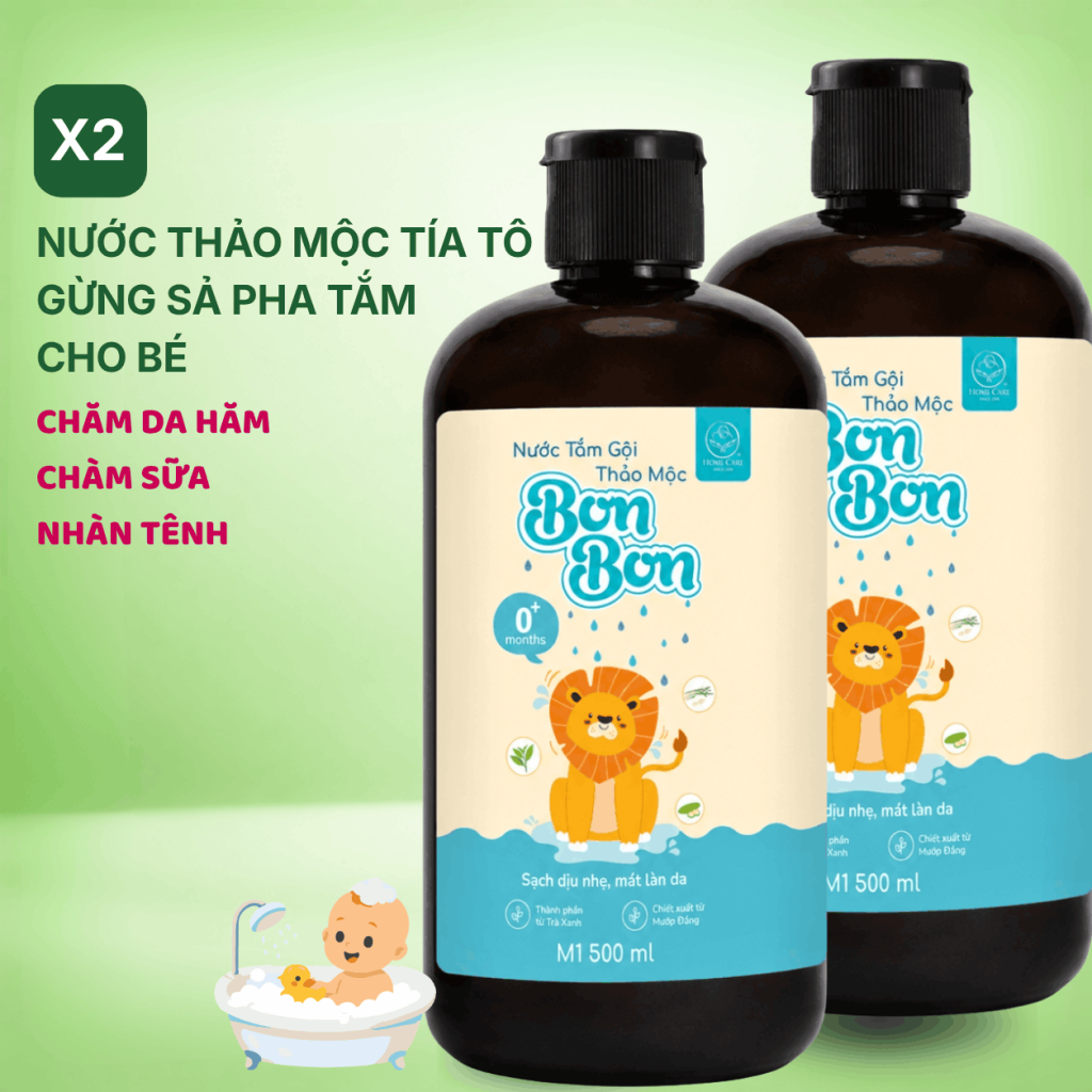 [Mua 1 Tặng 1] Nước Tắm Gội Thảo Dược Cho Bé Bon Bon – Dịu Nhẹ, Giảm Rôm Sảy, Mát Da Bé
