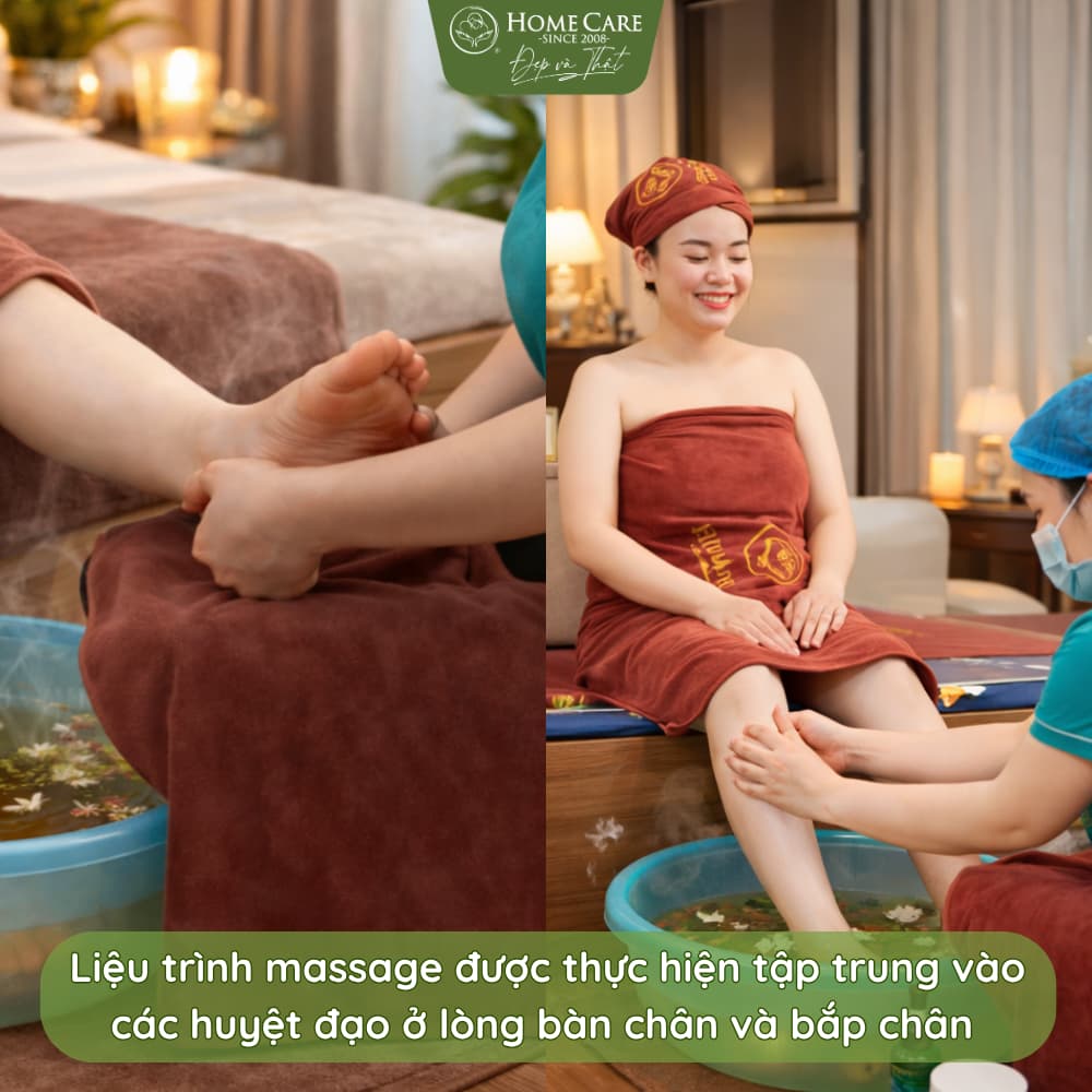  Liệu trình massage được thực hiện tập trung vào các huyệt đạo ở lòng bàn chân và bắp chân