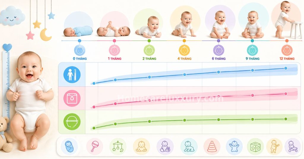 Chiều cao cân nặng, vòng đầu trẻ sơ sinh chuẩn WHO từ 0-12 tháng cha mẹ cần biết