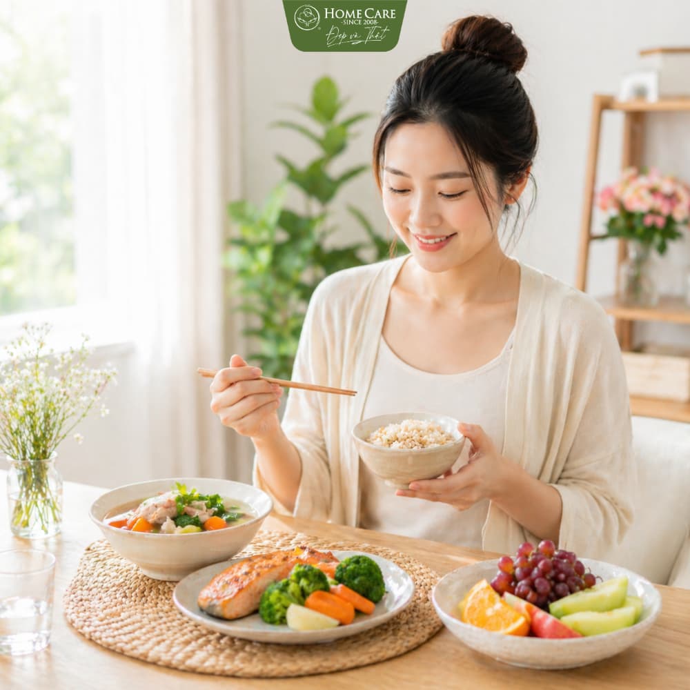 Mẹ nên xây dựng chế độ dinh dưỡng khoa học, đủ chất