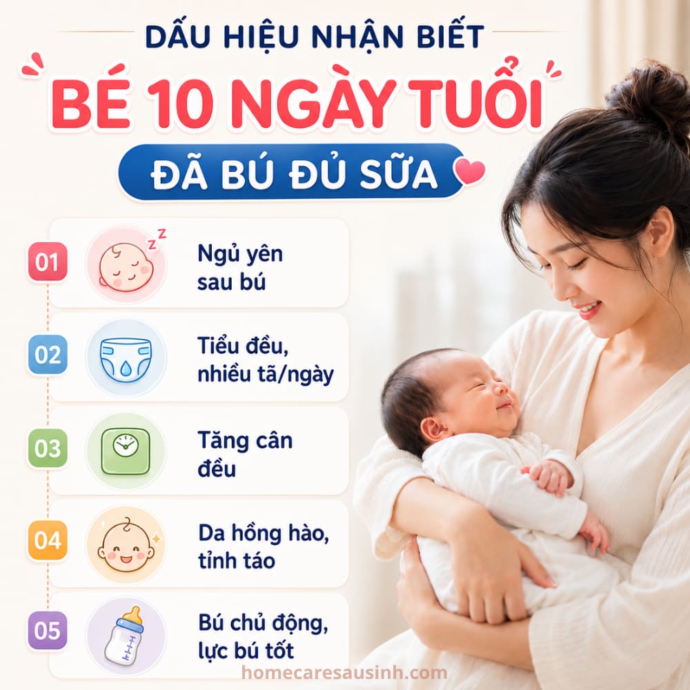 Dấu hiệu nhận biết bé 10 ngày tuổi đã bú đủ sữa