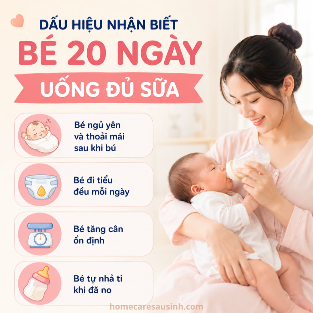 Dấu hiệu nhận biết bé 20 ngày uống đủ sữa