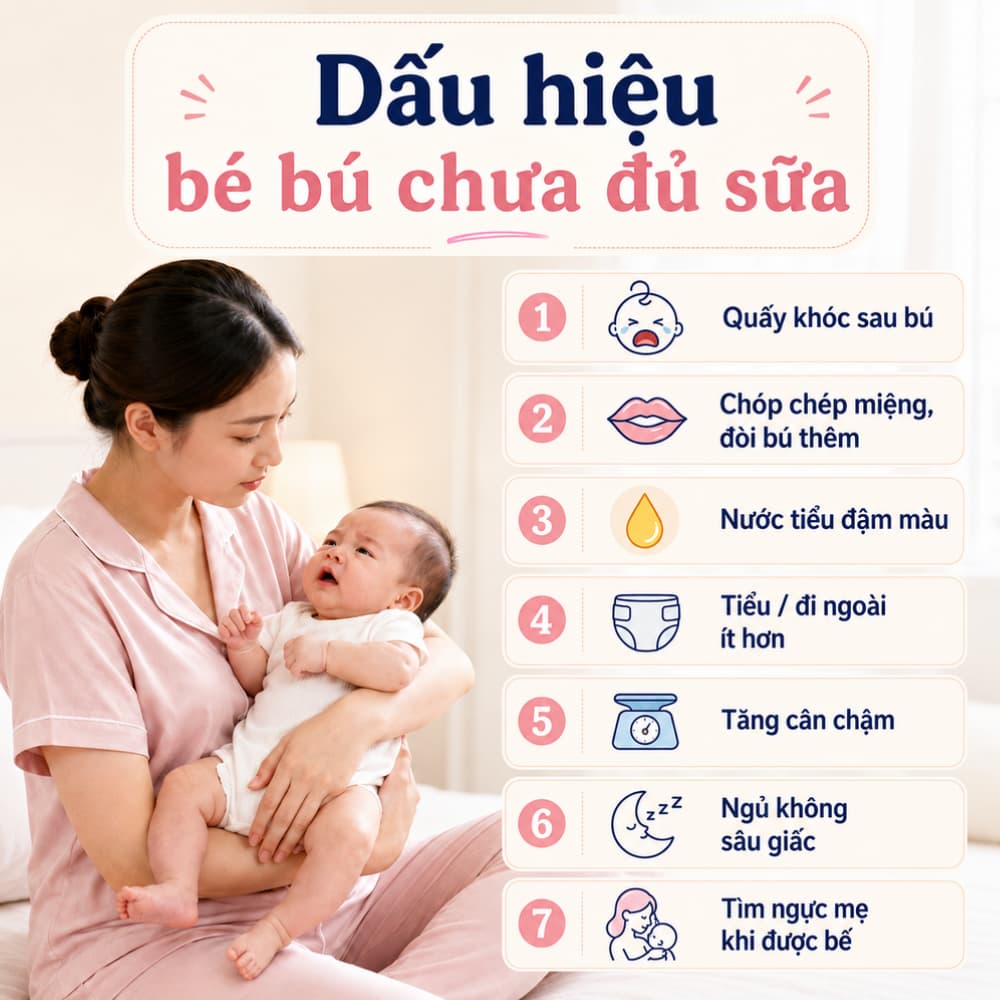 Dấu hiệu bé bú chưa đủ sữa trong ngày