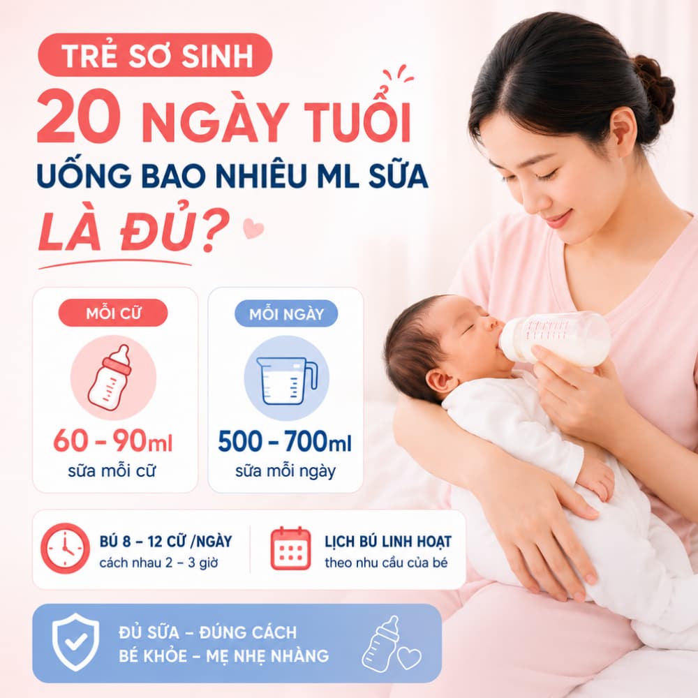 Trẻ sơ sinh 20 ngày tuổi uống bao nhiêu ml sữa là đủ?
