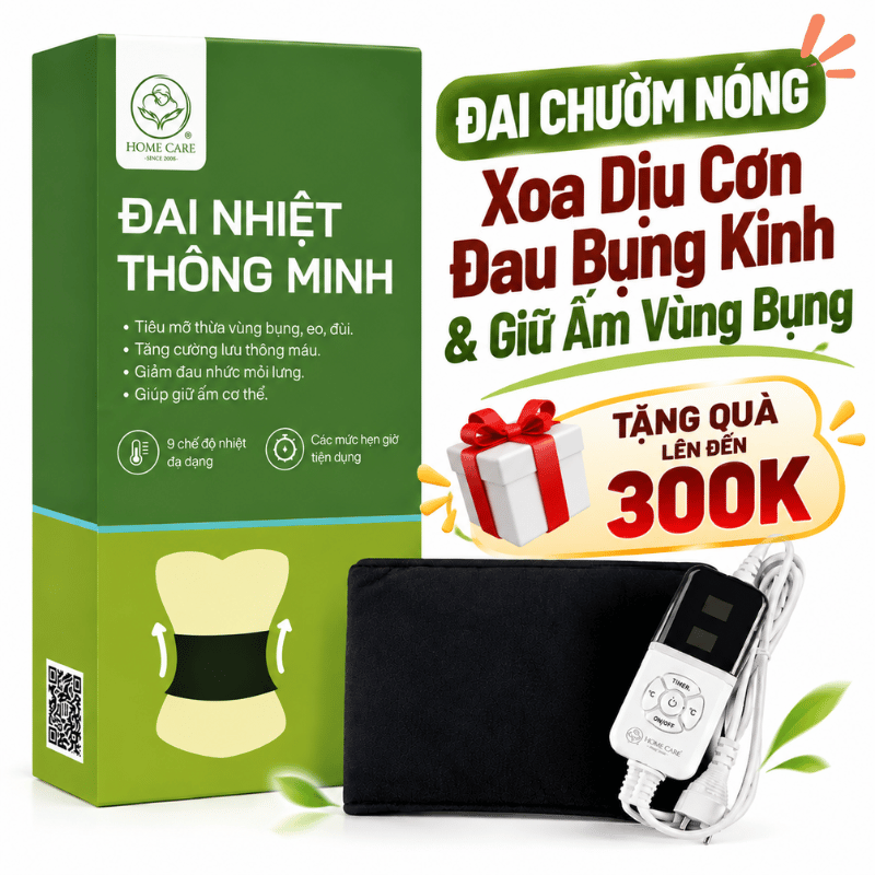 [Tặng quà lên đến 300K] Đai Chườm Nóng Home Care - Xoa Dịu Cơn Đau Bụng Kinh & Giữ Ấm Vùng Bụng