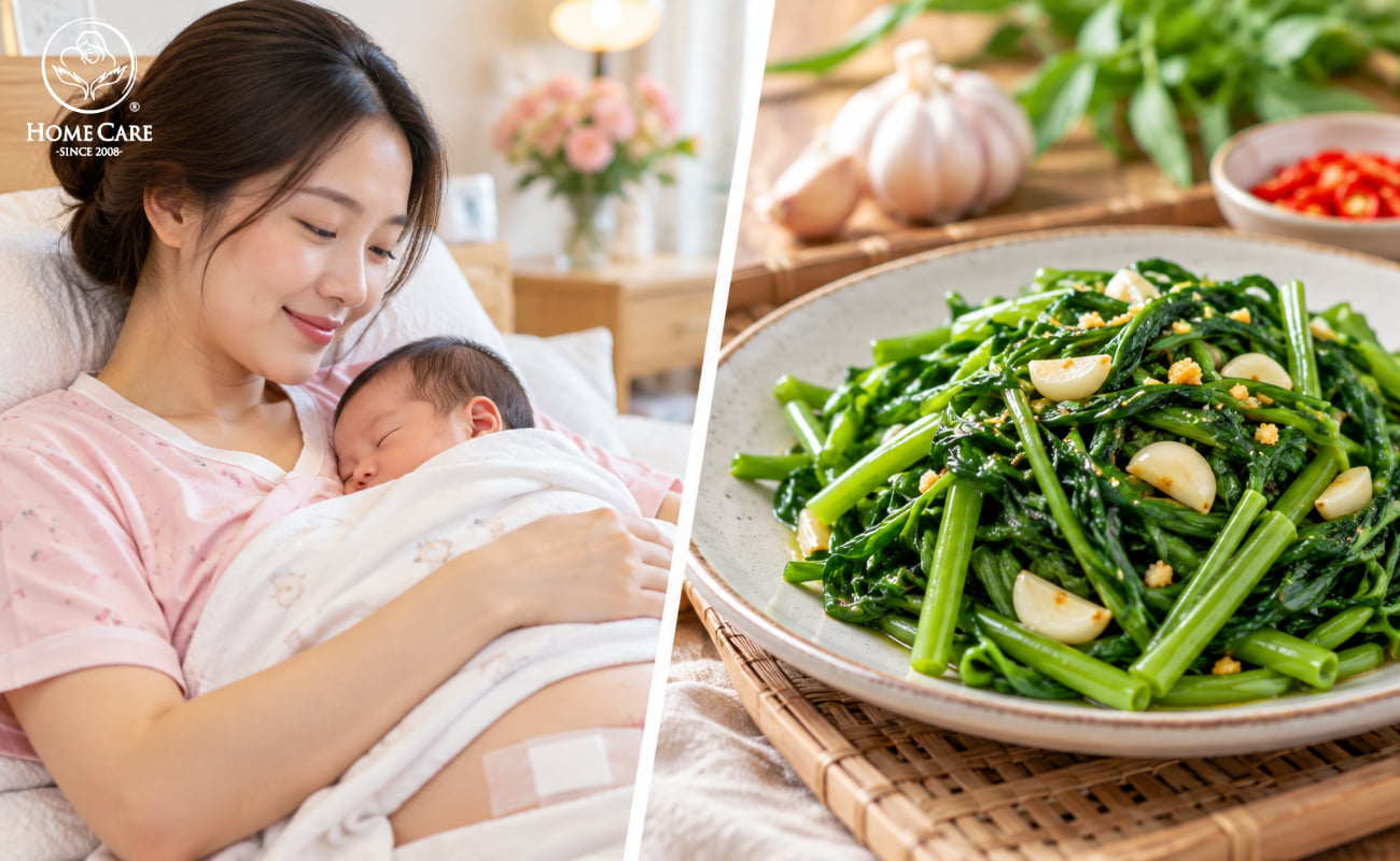 Sinh mổ ăn rau muống được không?