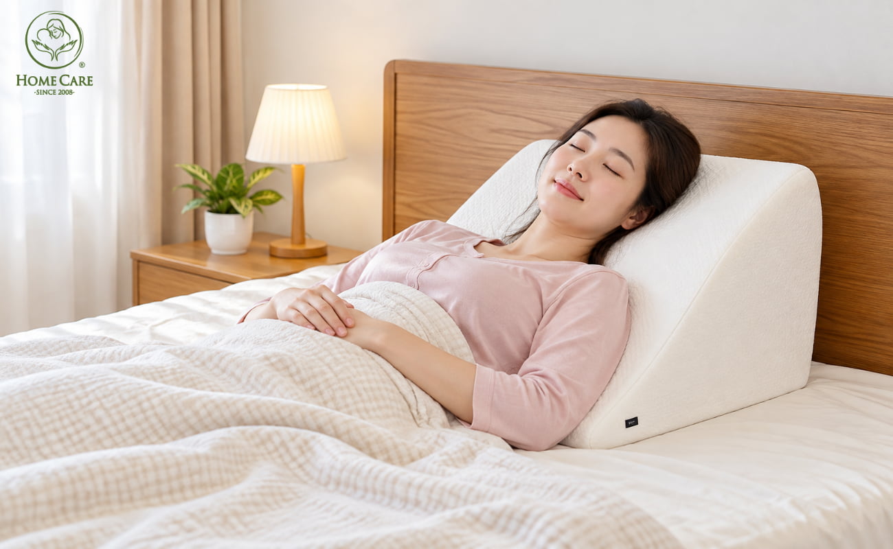 Nằm ngửa với phần thân trên được kê cao 