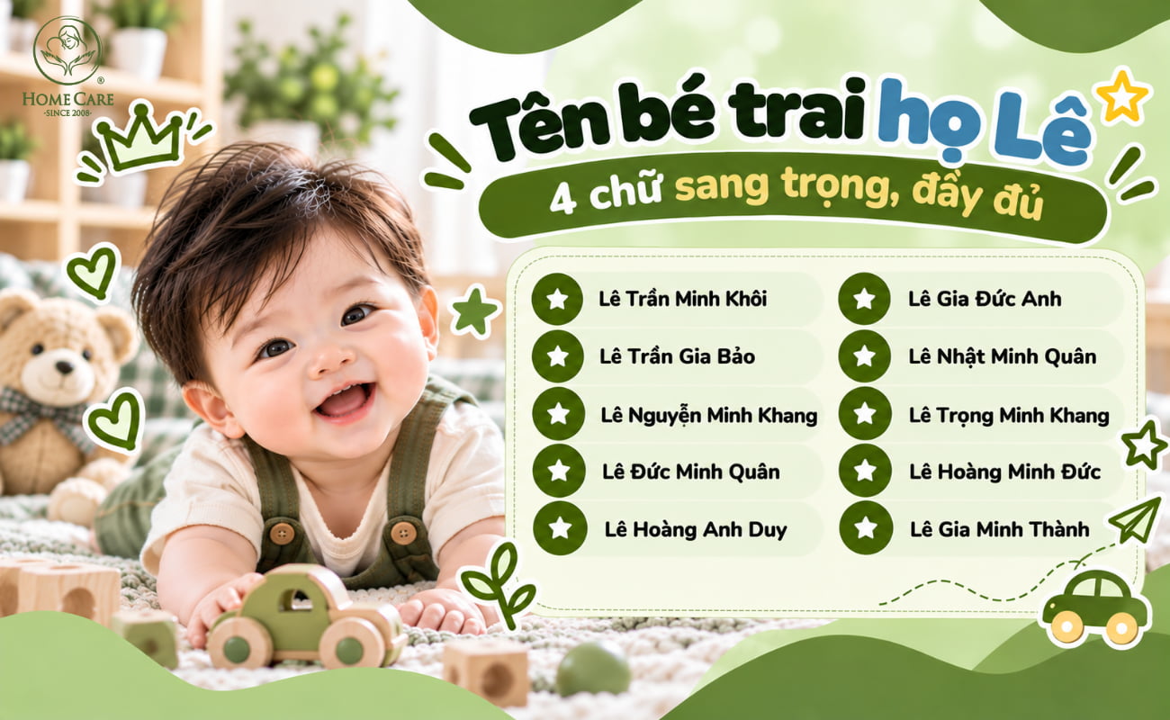 Tên bé trai họ Lê 4 chữ sang trọng, đầy đủ