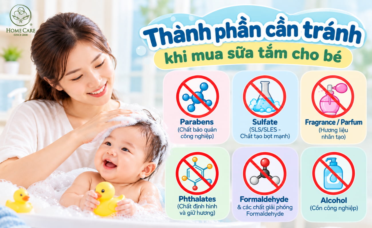 Top 5+ thành phần cần tránh khi mua sữa tắm cho bé mẹ không nên bỏ qua